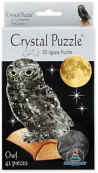 Кристальный 3D-пазл «Сова» черная, Crystal Puzzle (Кристалл Пазл), 42 детали