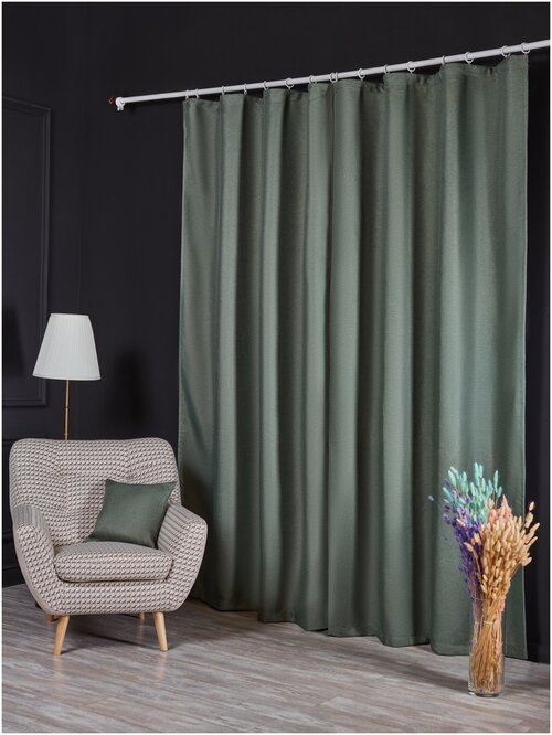 Комплект штор из Рогожки 3м, темно-зеленый