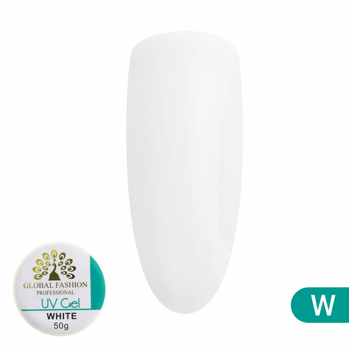 Global Fashion Белый гель для наращивания и моделирования ногтей White, 50 гр