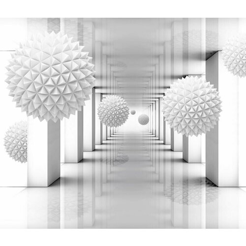 Моющиеся виниловые фотообои Белый тоннель и колючие шары 3D, 300х260 см