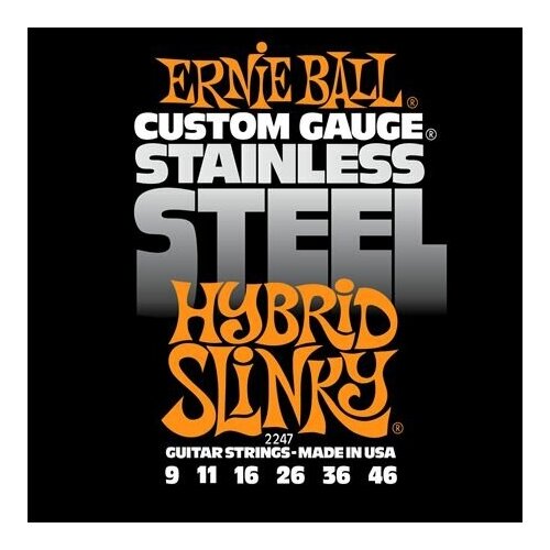 P02247 Hybrid Slinky Steel Комплект струн для электрогитары, сталь, 9-46, Ernie Ball струны для гитары для электрогитары комплект из 6 струн стальные ernie ball 2247 m steel hybrid slinky 9 46