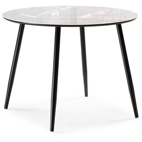 Стол круглый KAPIOVI ASOM, стекло белый камень, черные ножки