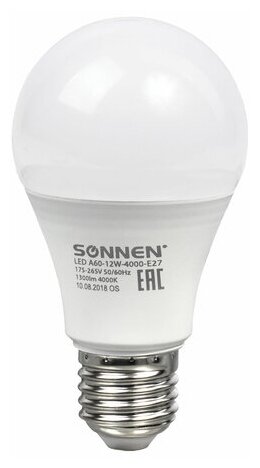 Лампа светодиодная Sonnen 12, (100) Вт, E27, грушевидная, нейтральный белый свет, 30000 ч (453698)