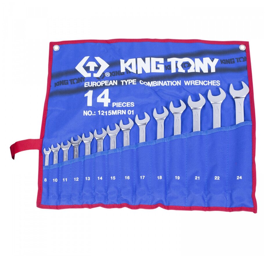 KING TONY Набор комбинированных ключей, 8-24 мм, чехол из теторона, 14 предметов 1215MRN01