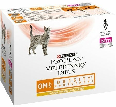 Влажный корм для кошек Pro Plan Veterinary Diets OM ST/OX Obesity Management при ожирении с курицей 10 шт.*85г