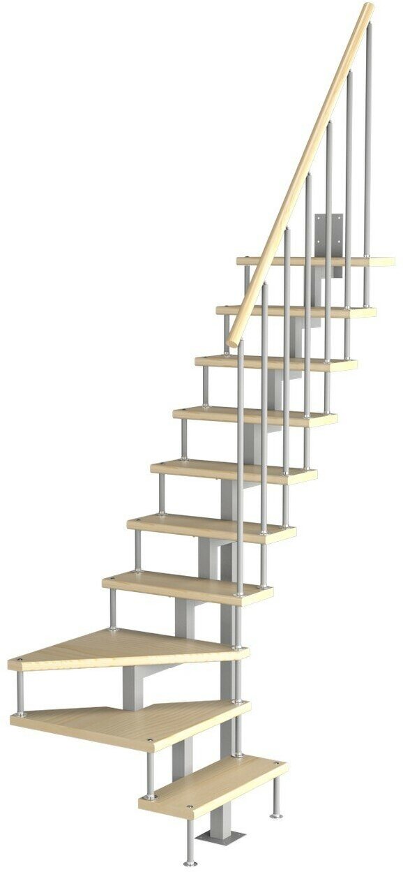 фото Модульная малогабаритная лестница Компакт (h 2250-2475, Серый, Сосна, Нержавеющая сталь)