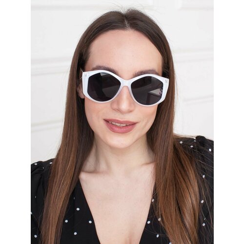 фото Солнцезащитные очки неушанка, кошачий глаз, оправа: пластик, с защитой от уф, для женщин, белый