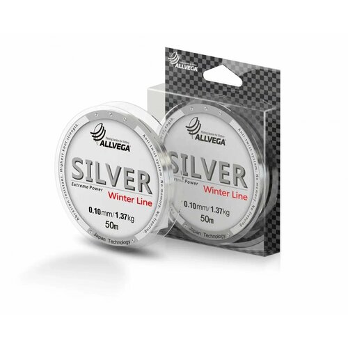 Леска монофильная ALLVEGA Silver 50м 0,10мм (1,37кг) серебристая