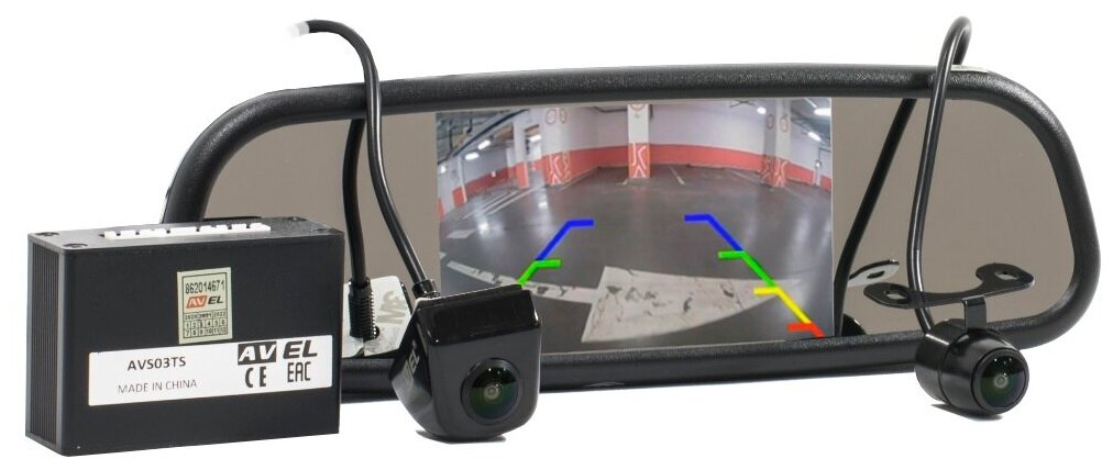 AVEL Комплект из зеркала с монитором и двух камер с блоком переключения AVS0390BM + AVS307CPR (980 AHD/CVBS) + AVS307CPR (168 HD) + AVS03TS