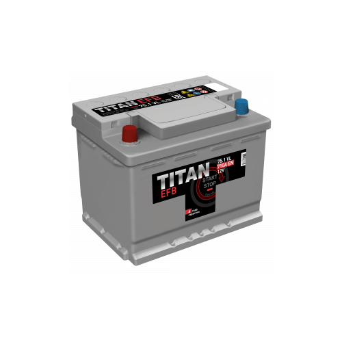 Аккумулятор автомобильный TITAN EFB 75 А/ч 710 A прям. пол. Росс. авто (278x175x190)