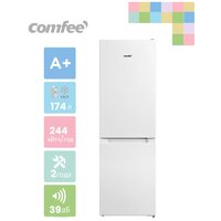 Холодильник Comfee RCB233WH1R, Low Frost, двухкамерный, белый, GMCC компрессор, LED освещение, перевешиваемые двери