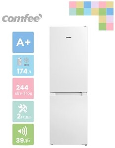 Фото Холодильник Comfee RCB231WH1R, Low Frost, двухкамерный, белый, GMCC компрессор, LED освещение, перевешиваемые двери