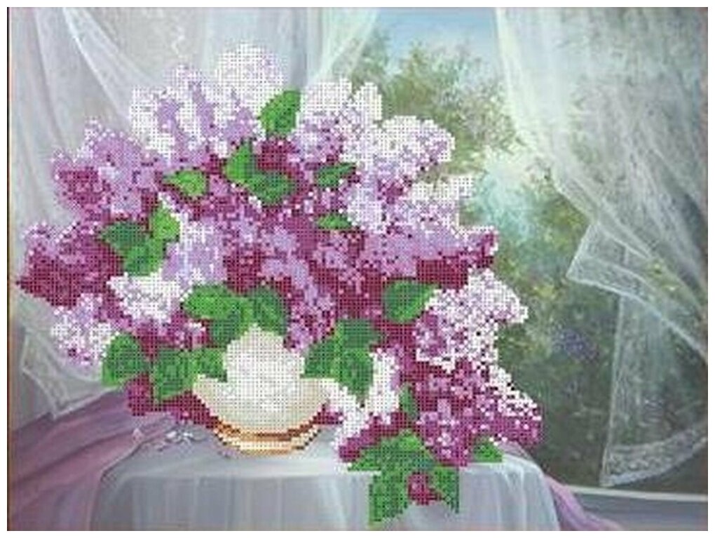 Рисунок на ткани Каролинка "Сирень у окна", 35,7x27 см
