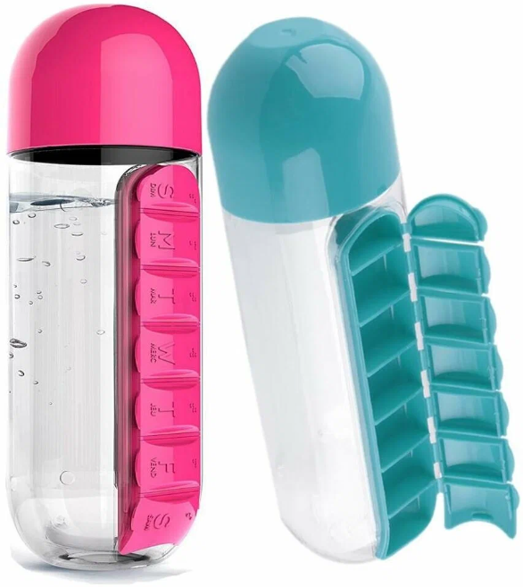 Бутылка-органайзер для таблеток на неделю, таблеточница органайзер для витаминов - фотография № 1