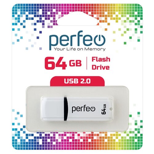 Флешка Perfeo C02 64 ГБ, white флешка perfeo c01g2 64 гб white