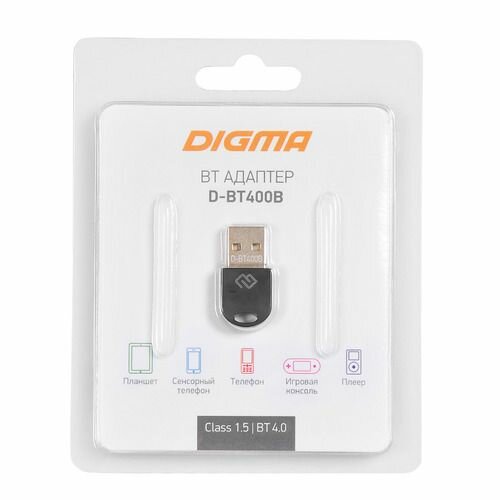 Bluetooth адаптер Digma D-BT400B BT 4.0+EDR class 1.5, USB, 20м, черный