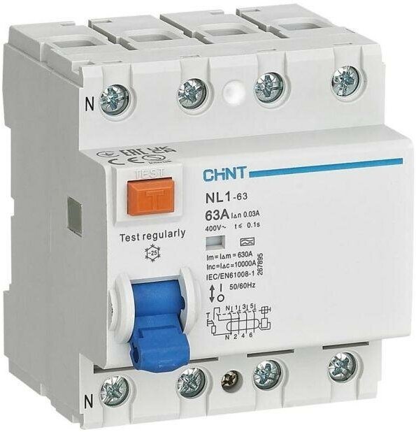 200229 Выключатель дифференциального тока CHINT NL1-63 4п 25А 300мА тип AC 6кА