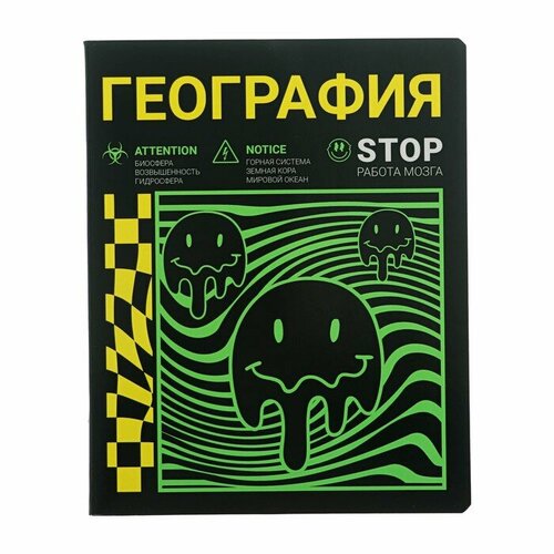 Тетрадь предметная Неоновый смайл, 48 листов в клетку География, обложка мелованный картон, неоновая краска, блок 65 г/м тетрадь клетка 48 листов география