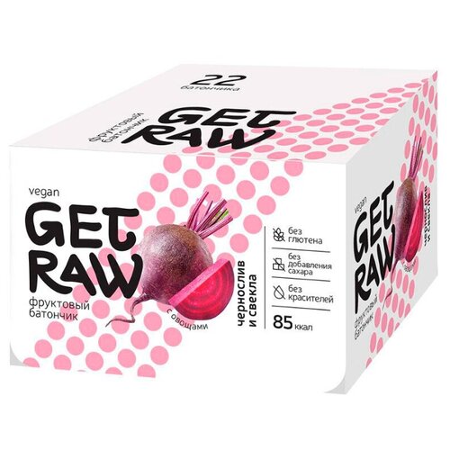 фото Батончик фруктовый get raw 22*30 г - чернослив-свекла леовит