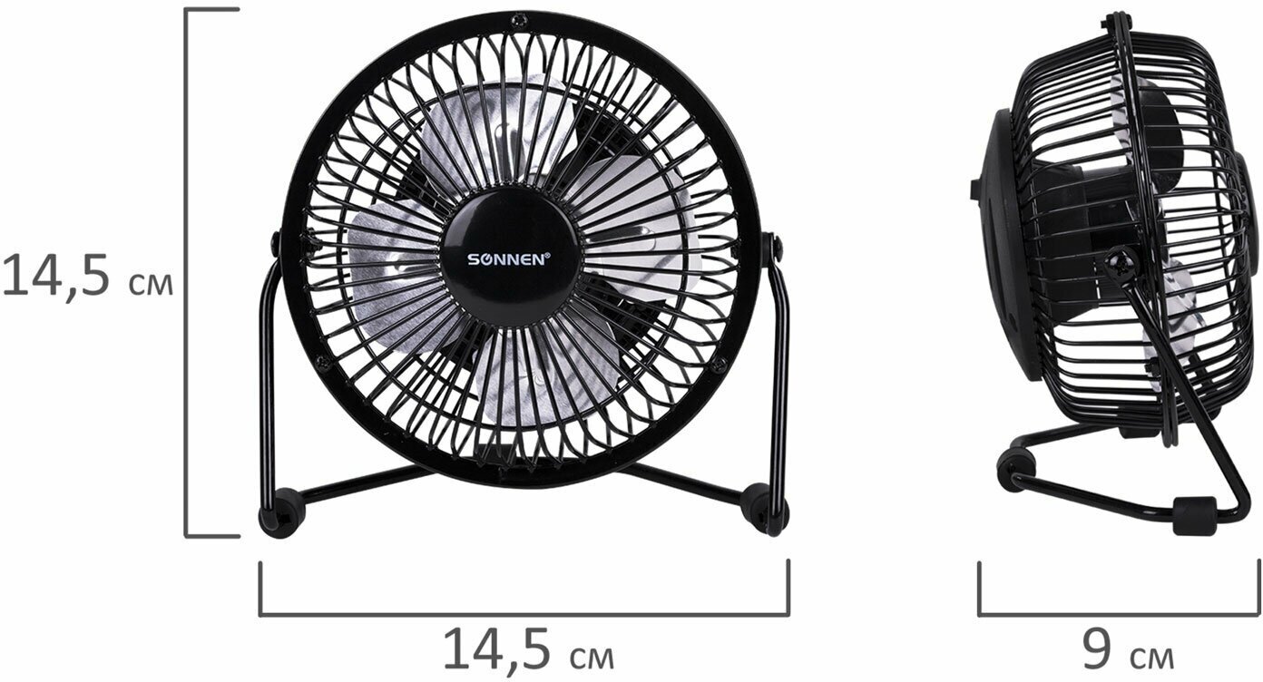 Вентилятор настольный USB SONNEN FT10-B37А, d=10 см, 2,5 Вт, металл, черный, 455733 - фотография № 8