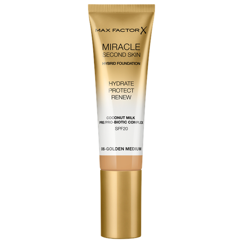 Max Factor Тональный крем Miracle Touch Second Skin, SPF 20, 30 мл/30 г, оттенок: 06 golden medium тональное средство clarins увлажняющий тональный крем с легким покрытием skin illusion spf 15