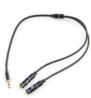 Кабель аудио Cablexpert . 3.5джек 4pin(M)/2х 3.5джек(F) наушники и микрофон, черный, 0.2м. блистер CCAB-02-35MYHM-0.2MB