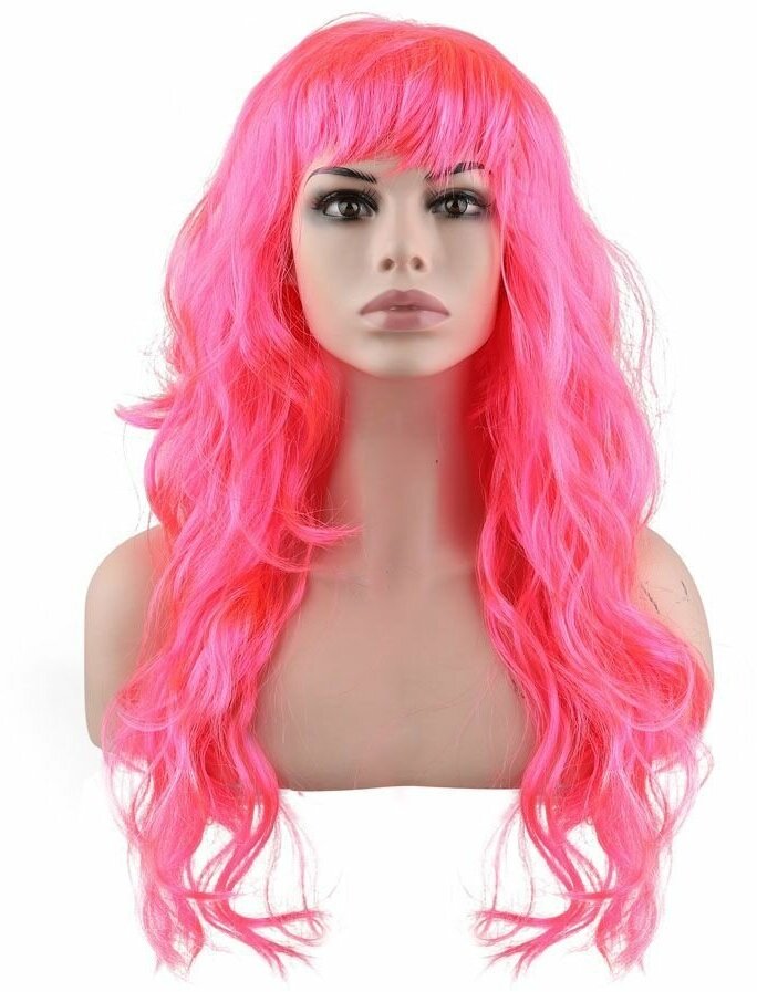 Карнавальный праздничный парик из искусственного волоса Riota Локоны, 160 гр, ярко-розовый, 1 шт.