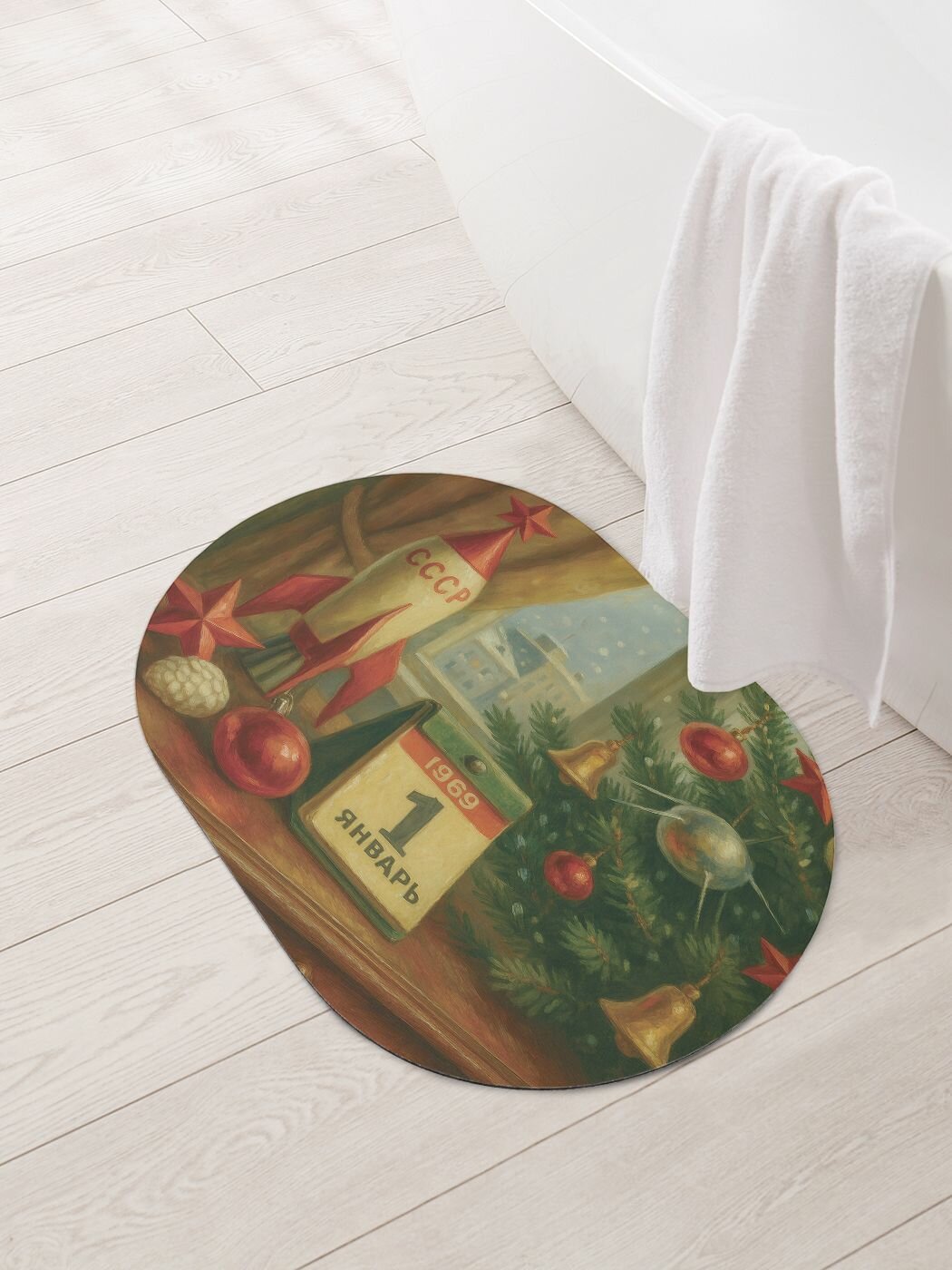 Коврик для ванной и туалета овальный противоскользящий 