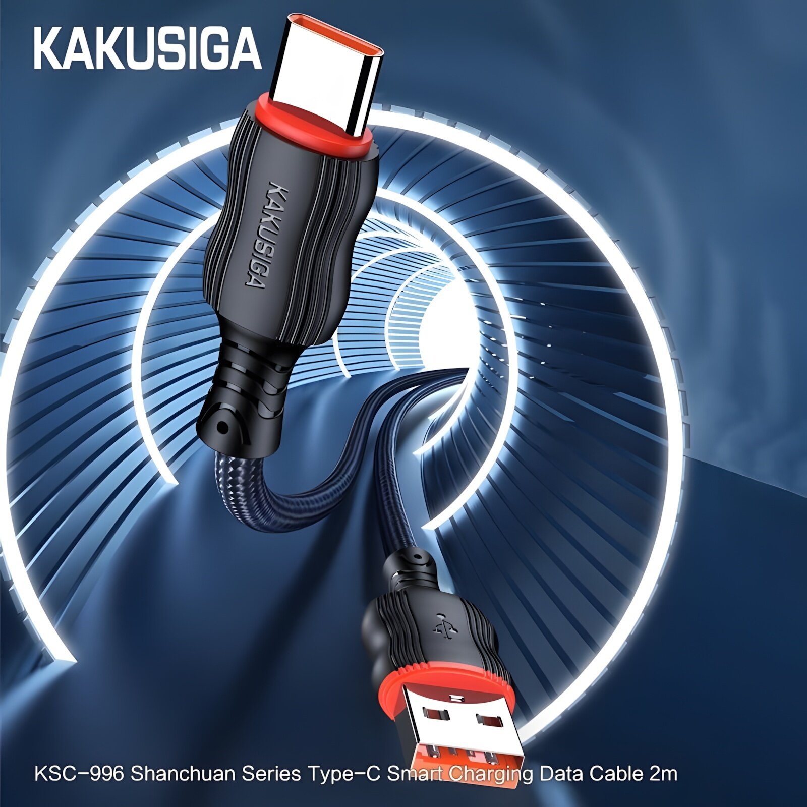 Кабель USB-C KAKUSIGA KSC-996 Type-C черный с быстрой зарядкой и передачей данных, оригинал