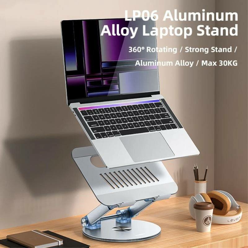 Подставка для ноутбука YESIDO LP06, 360° вращение, складная, до 30 кг, алюминий, серебристая