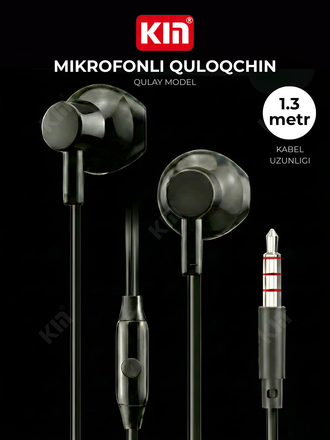 Проводные наушники KIN K815, 3.5 мм, 10 мм, 32Ω, 18–20000 Гц, кабель TPE 1.2 м (Чёрный)