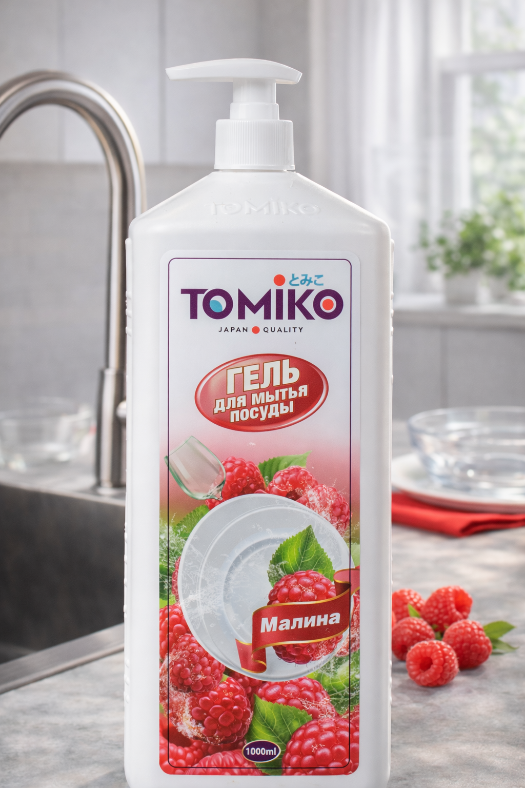 Гель для мытья посуды Tomiko "Малина", гипоаллергенный, антибактериальный, 1л