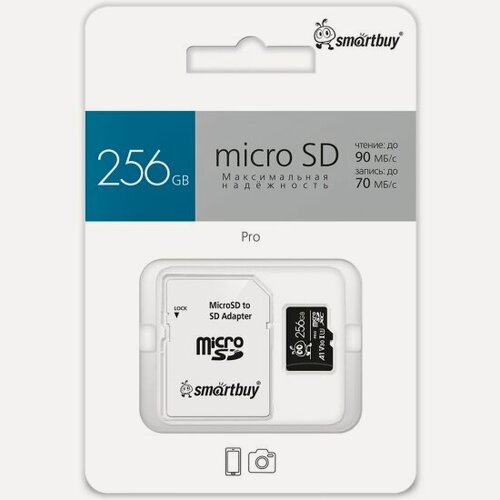 Изображение товара Карта памяти Smartbuy micro SDXC 256Gb Pro UHS-I U3 + ADP (90/70 Mb/s)