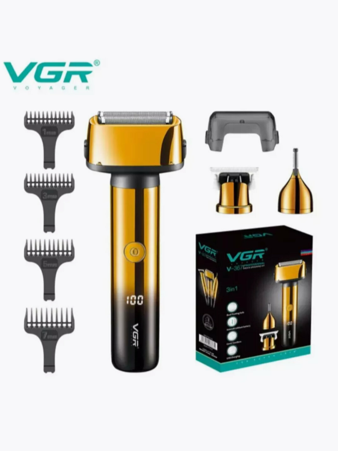 Электробритва VGR V-367, для бороды, усов и бакенбард, 3 в 1 — фото 1