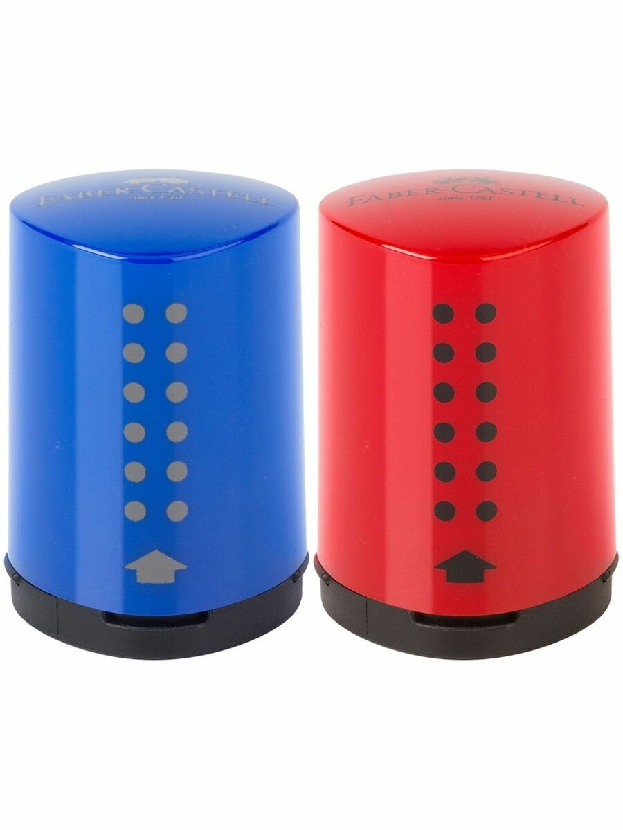 Точилка пластиковая Faber-Castell "Grip 2001 Mini" 1 отверстие, контейнер, красная/синяя (2 шт), 183710