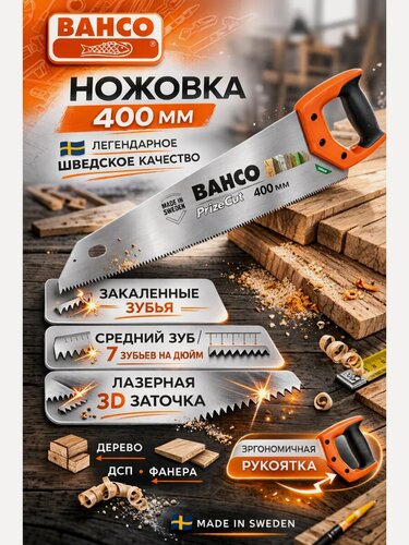 Изображение товара Ножовка по дереву Bahco NP-16-U7/8-HP, 401 мм , средний зуб , трёхсторонняя заточка