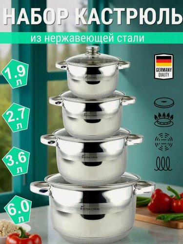 Изображение товара Набор кастрюль Vicalina Konstsnt, из нержавеющей стали, 4 шт, хромированный