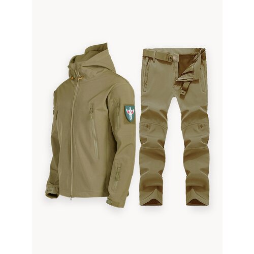 Куртка Soft Shell, мужская, осенне-зимняя, водонепроницаемая, ветрозащитная, XL, хаки