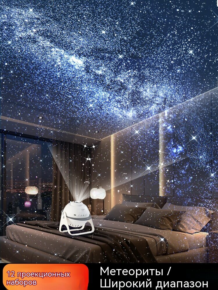 Проектор "Звездное небо" ночник с 25 вращающимися слайдами функцией воспроизведения музыки и питанием от USB
