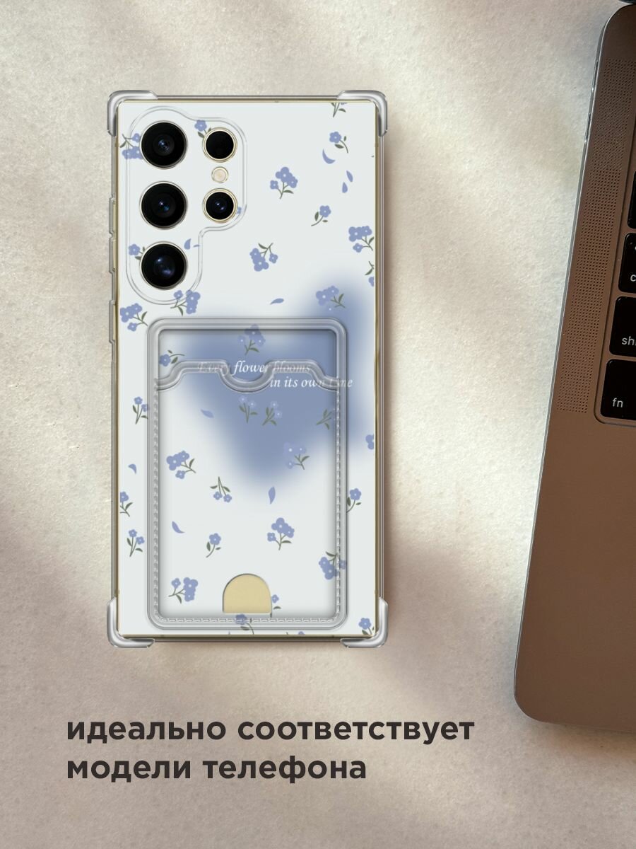 Чехол на Samsung Galaxy S24 Ultra (Самсунг S24 Ultra) с картой и принтом "Blooms in time blue" — фото 1