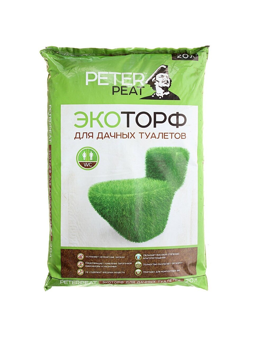 Торф для биотуалетов Peter Peat Торф эко 20 л для дачных туалетов  Россия