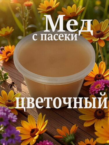Изображение товара Мед Цветочный, собран в середине лета, натуральный, летняя коллекция меда, 950 гр. Северная пасека