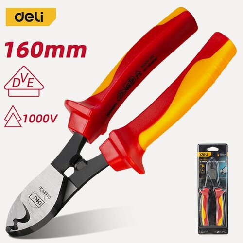 Изображение товара Диэлектрический кабелерез Deli DL515106 160мм (сертификат vde до 1000в, сталь cr-v, рукоять pp+tpr)