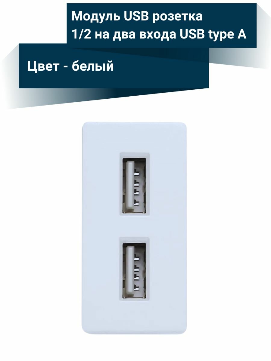 Розетка с USB зарядкой TW1/2 USB 2.4A-BK, белая (модуль1/2)