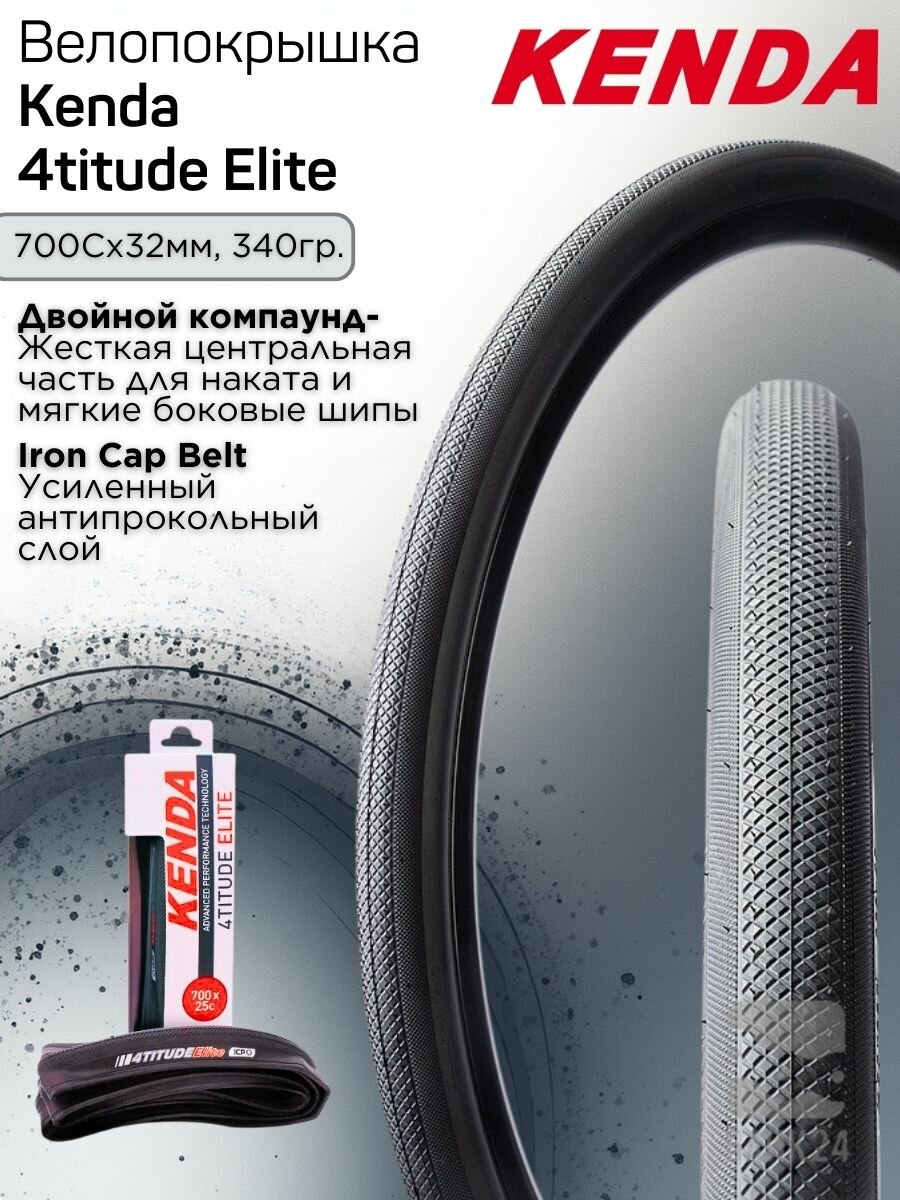 Велопокрышка складная Kenda 4titude Elite (K1225) 700x32C, антипрокольная, черная