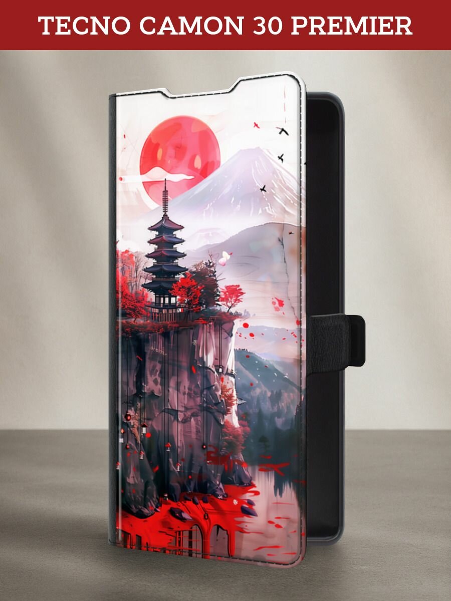 Чехол-книжка на Tecno Camon 30 Premier / Текно Камон 30 Премьер с принтом Японская картина, черный