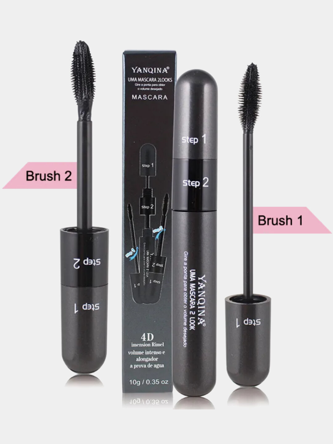 Тушь для ресниц Yanqina 4D, водостойкая, черная, с двумя кисточками, объем 10 г, профессиональный макияж