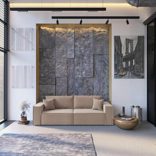 Изображение товара Прямой диван-кровать Manons Maison Hygge, раскладной механизм Еврокнижка, Рогожка бежевый, 250х100х86 см