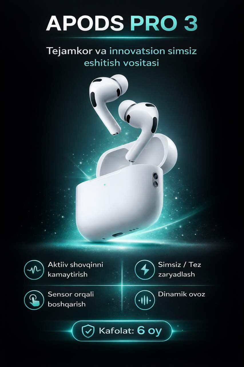 Наушники беспроводные AirPods Pro 3, шумоподавление, Bluetooth 5.3, 30 часов работы, люкс кория
