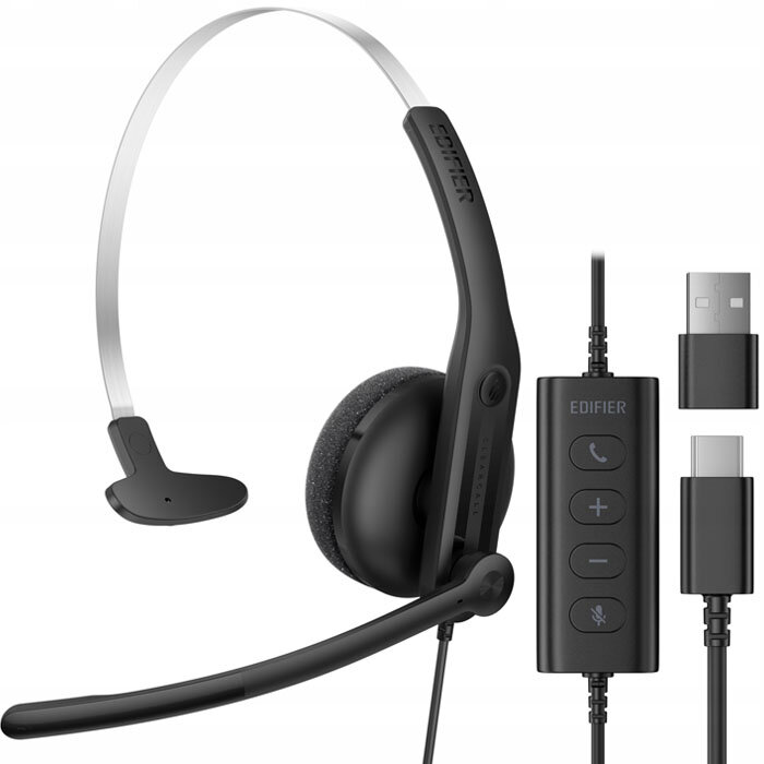 USB-С моно наушники с микрофоном Edifier CC100 полноразмерная компьютерная моно-гарнитура, чёрная